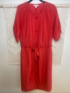 Prologue Bright Red Drawstring Midi Shirt Dress